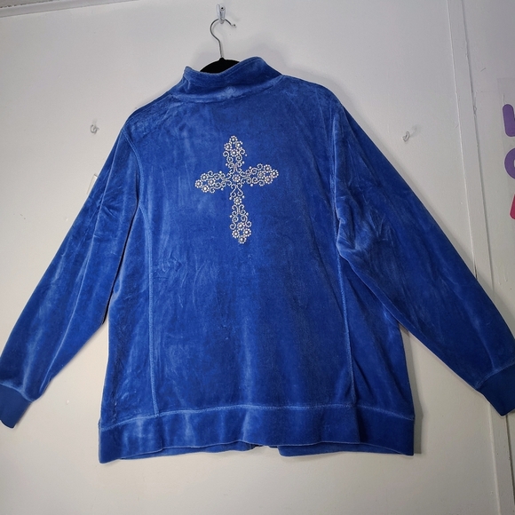 Cotton Velvet Quacker Factory Women's Full Zip Sweatshirt rhinestone, Size 1X, - Picture 2 of 16